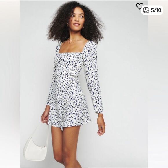 NWT Reformation Rosalie Mini White Dress Blue Floral Size 8 - Picture 3 of 13